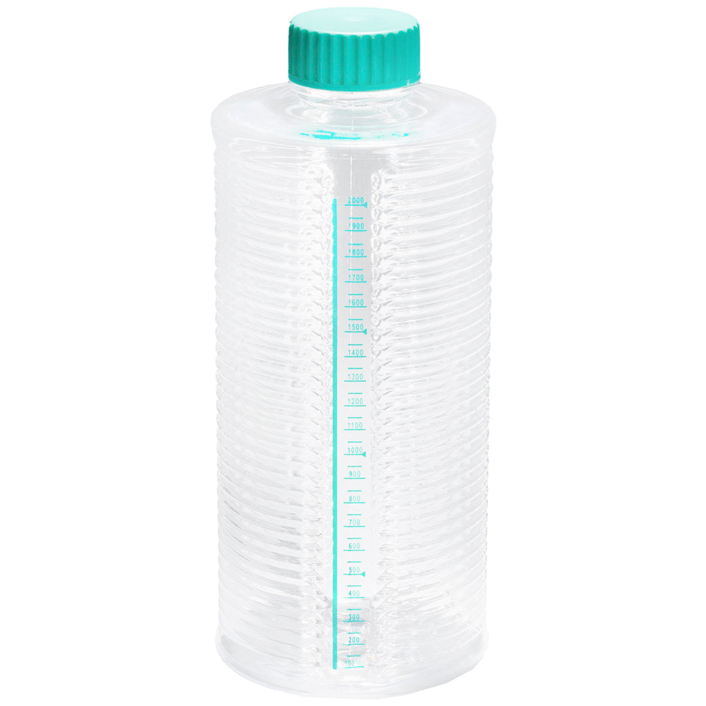 2000 ml sterile Rollerflaschen, Arbeitsvolumen 300–400 ml, Oberfläche 1900 cm², TC-behandelt, leicht zu greifender Stopfenverschluss