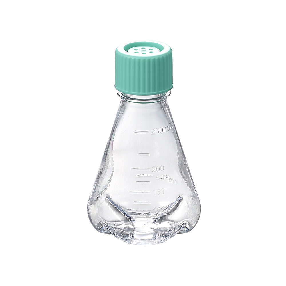 Steriler 250-ml-PC-Erlenmeyerkolben mit Schikanen, unbehandelt, Entlüftungskappe, DNase-/RNase-frei, Pyrogen-frei