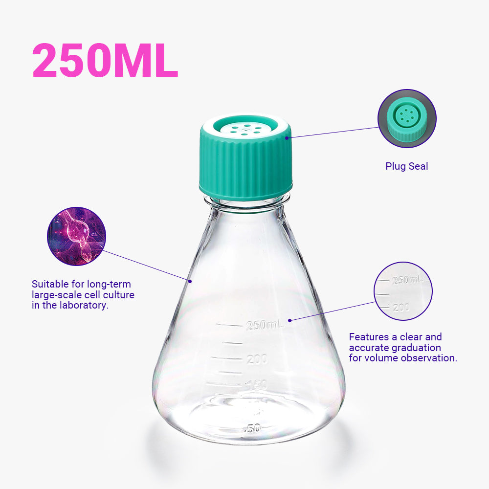 250 ml steriler PC-Erlenmeyerkolben, unbehandelt, Entlüftungskappe, DNAse/RNase, nicht pyrogen