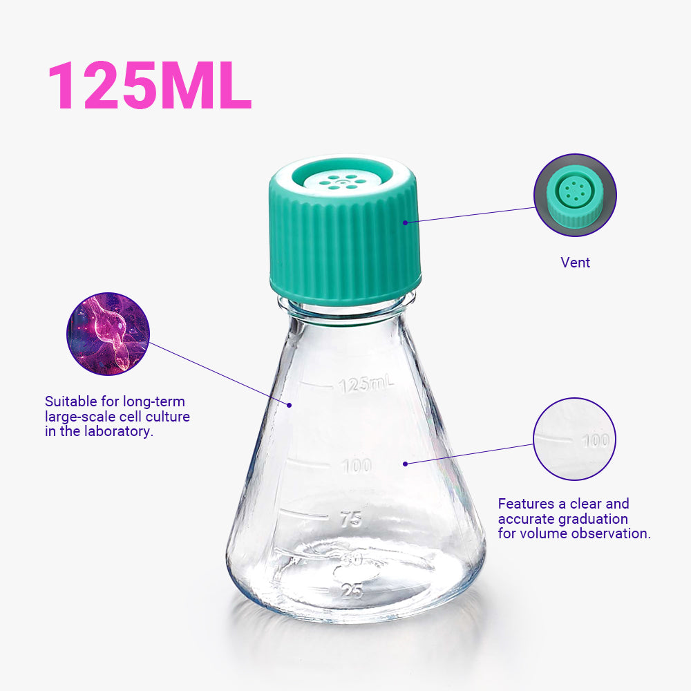 125ml Sterile PC Erlenmeyer Flask, Non-treated, Vent Cap, Dnase/Rnase, Non-Pyrogenic