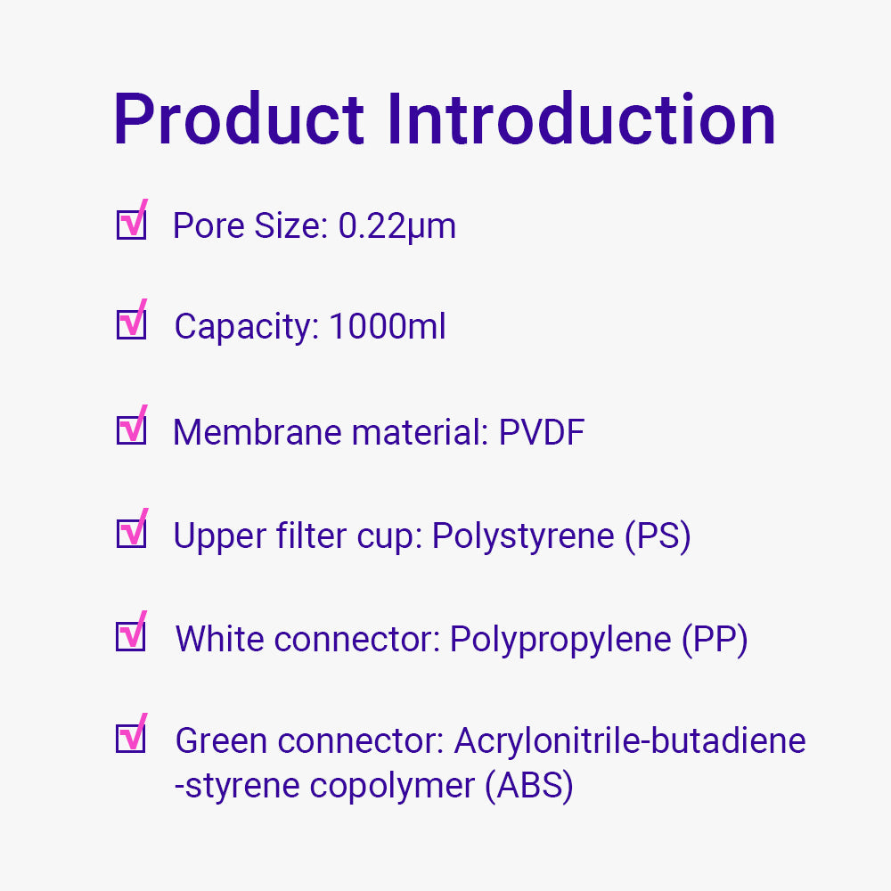 1000 mL Sterile Vacuum Upper Cup, 0.22 µm Pore Size, PVDF Membrane