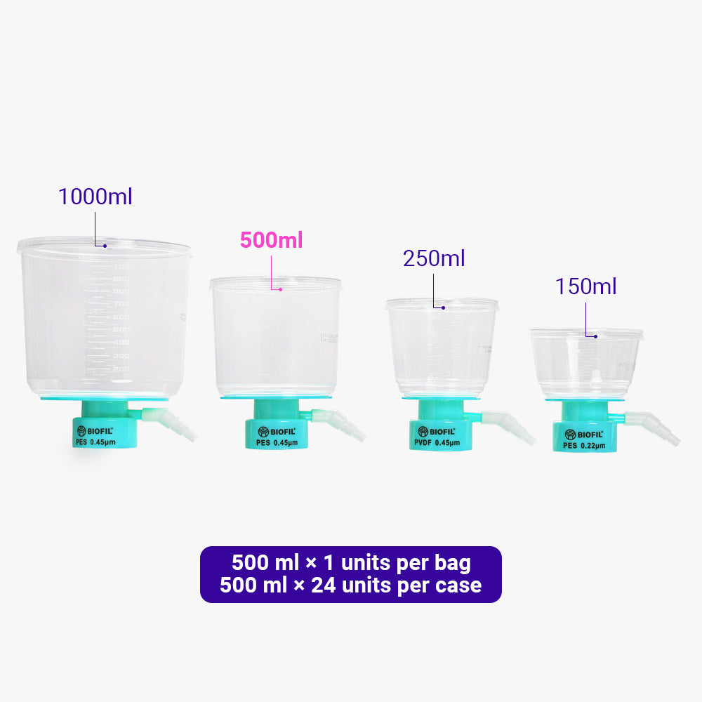 500 mL Sterile Vacuum Upper Cup, 0.22 µm Pore Size, PVDF Membrane