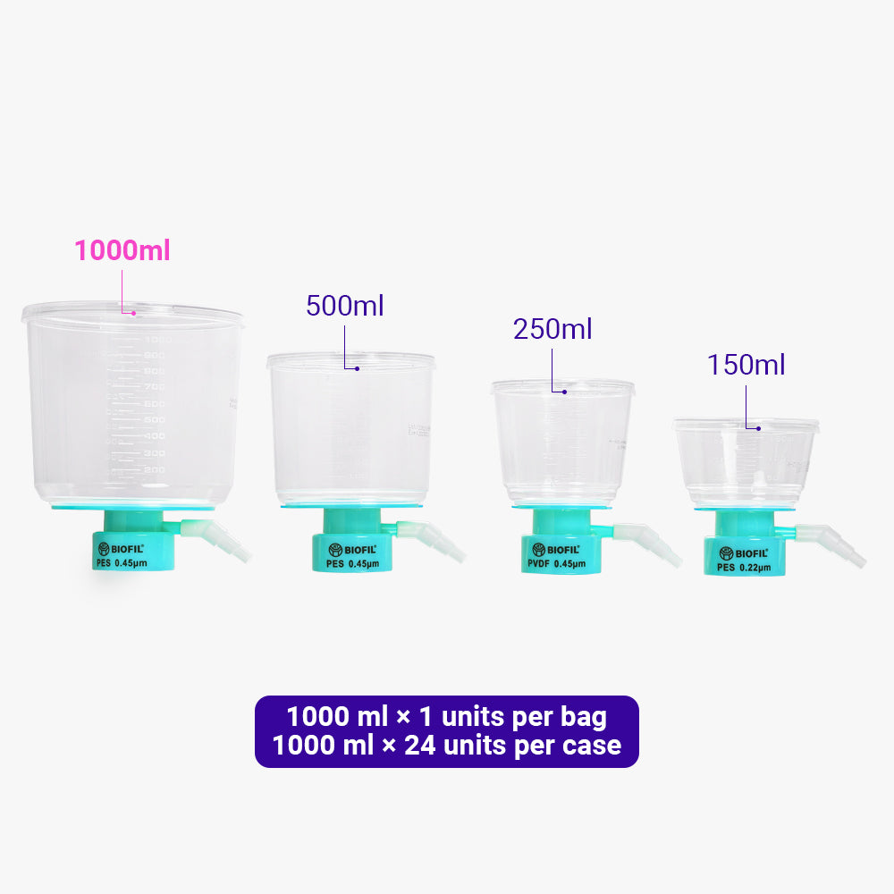 1000 mL Sterile Vacuum Upper Cup, 0.45 µm Pore Size, PVDF Membrane