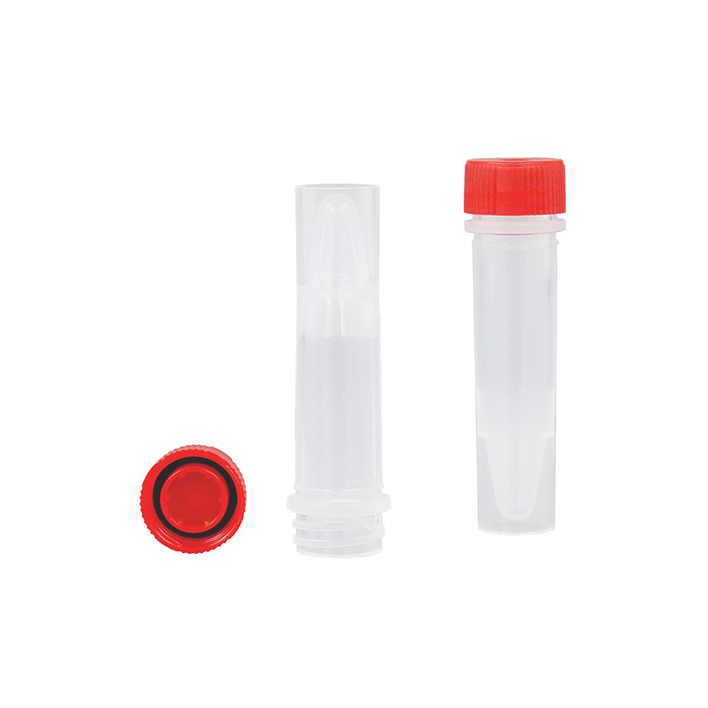 Freezing Vials, 1.5 mL, Self-standing, Red, Flat cap, bag packing way, non-Sterile, DNAse&RNAse free, Non-Pyrogenic, 5000piece(s)/case