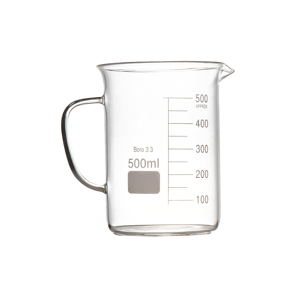 Beaker, Low Form, Graduated with Spout & Handle, Borosilicate 3.3 Glass, 50mL, 43mm OD×60mm H, 192 pcs/case