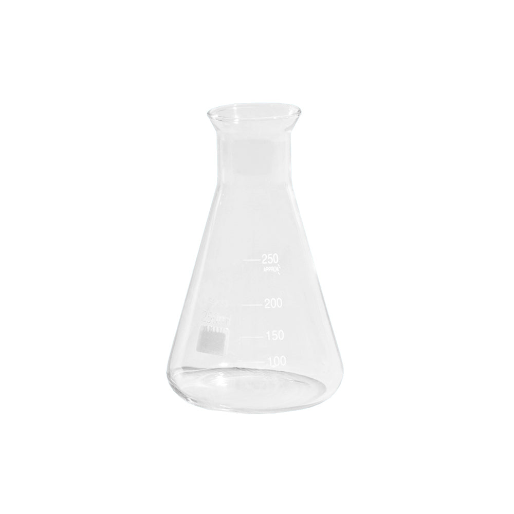 Erlenmeyer Flask, Horn Mouth, Wide Neck, Graduated, Borosilicate 3.3 Glass, 50mL, Neck OD 26mm, Bottle OD 54mm, 80mm H, 192 pcs/case