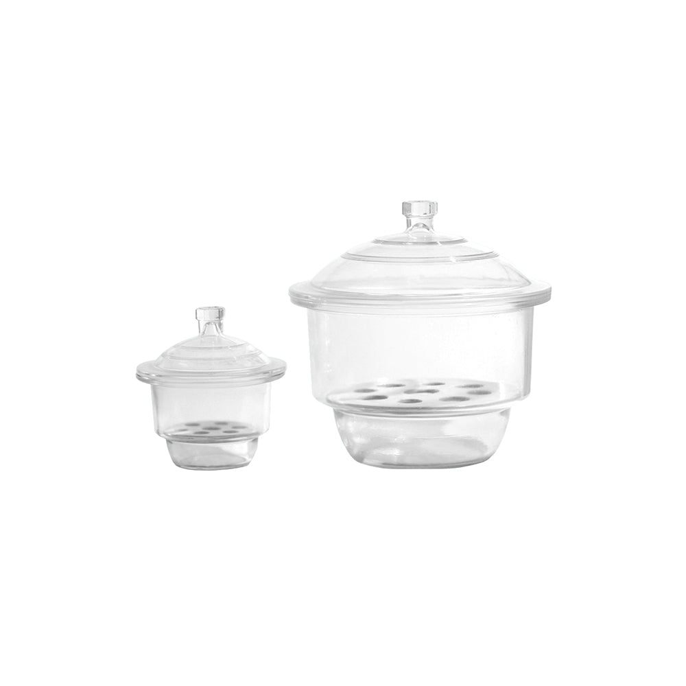 Desiccator, Clear Glass, with Porcelain Plate, ID 120mm, Top OD 166mm, Cover H 75mm, H 180mm, 12 pcs/case