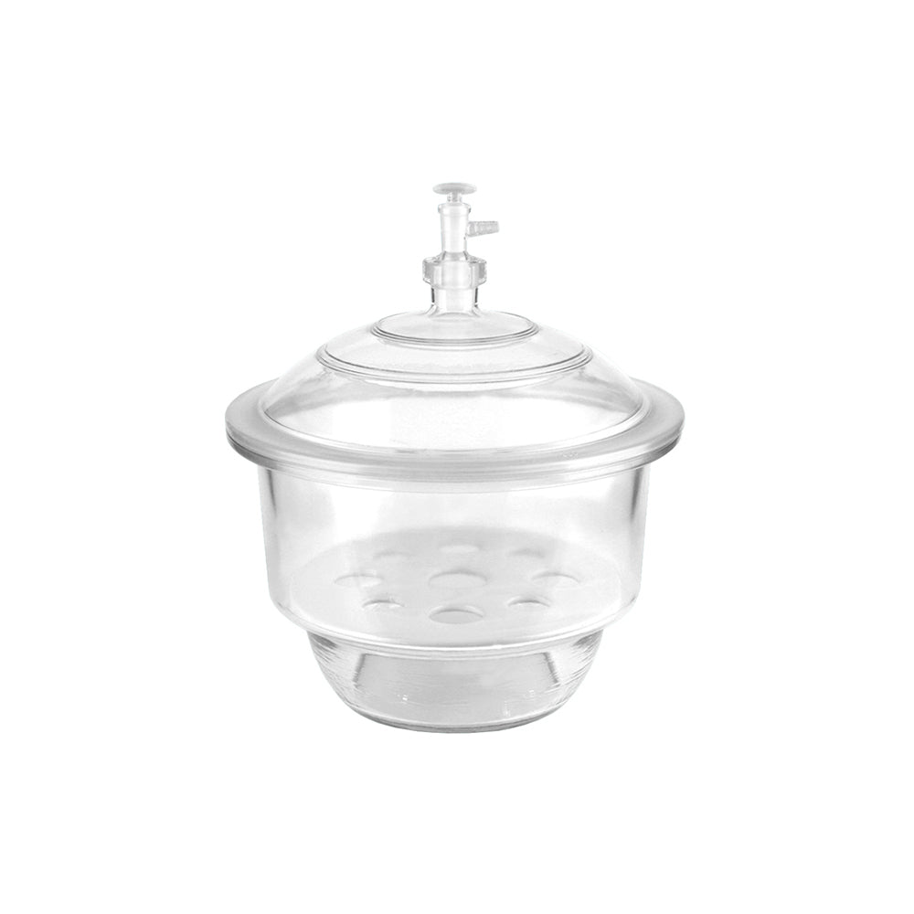 Vacuum Desiccator, Clear Glass, with Stopcock and Porcelain Plate, ID 120mm, Top OD 166mm, Cover H 75mm, H 180mm, 12 pcs/case