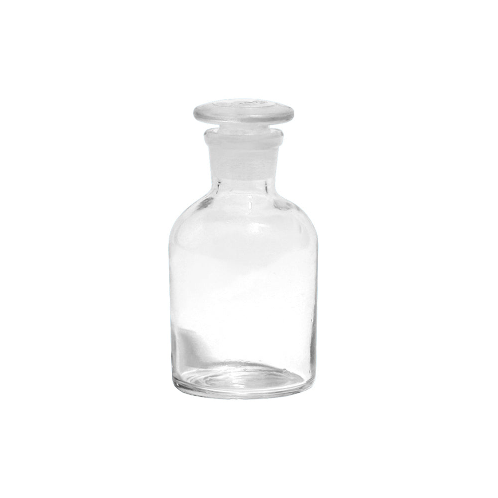Reagent Bottle, Narrow Mouth, Clear Glass, with Glass/Plastic Stopper, 30mL, ID 17mm, OD 40mm, H 72mm, 144 pcs/case