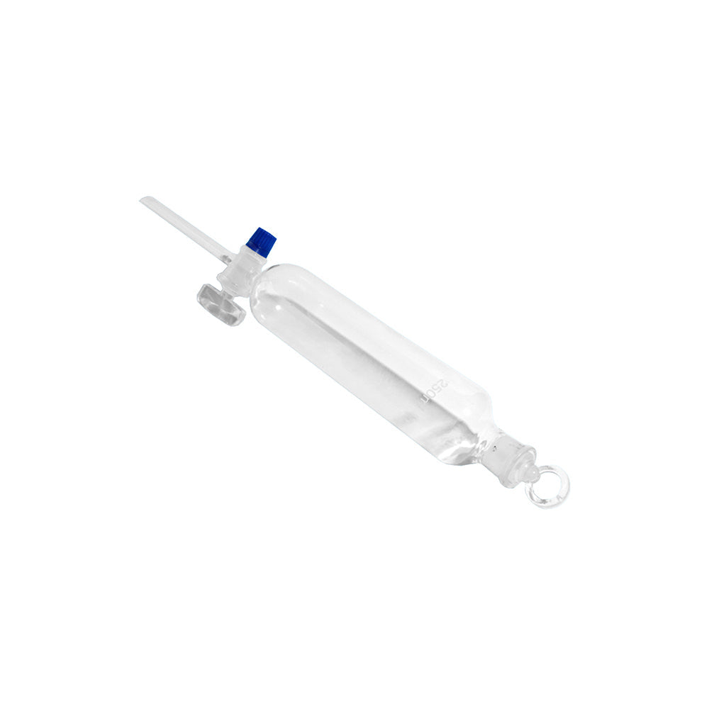 Separatory Funnel, Cylindrical Shape, with Glass/Plastic Stopper and Glass Stopcock, 60mL, Bottom OD 8×180mm, Bottle OD 32mm, Ground Mouth 14/15mm, L 260mm, 60 pcs/case