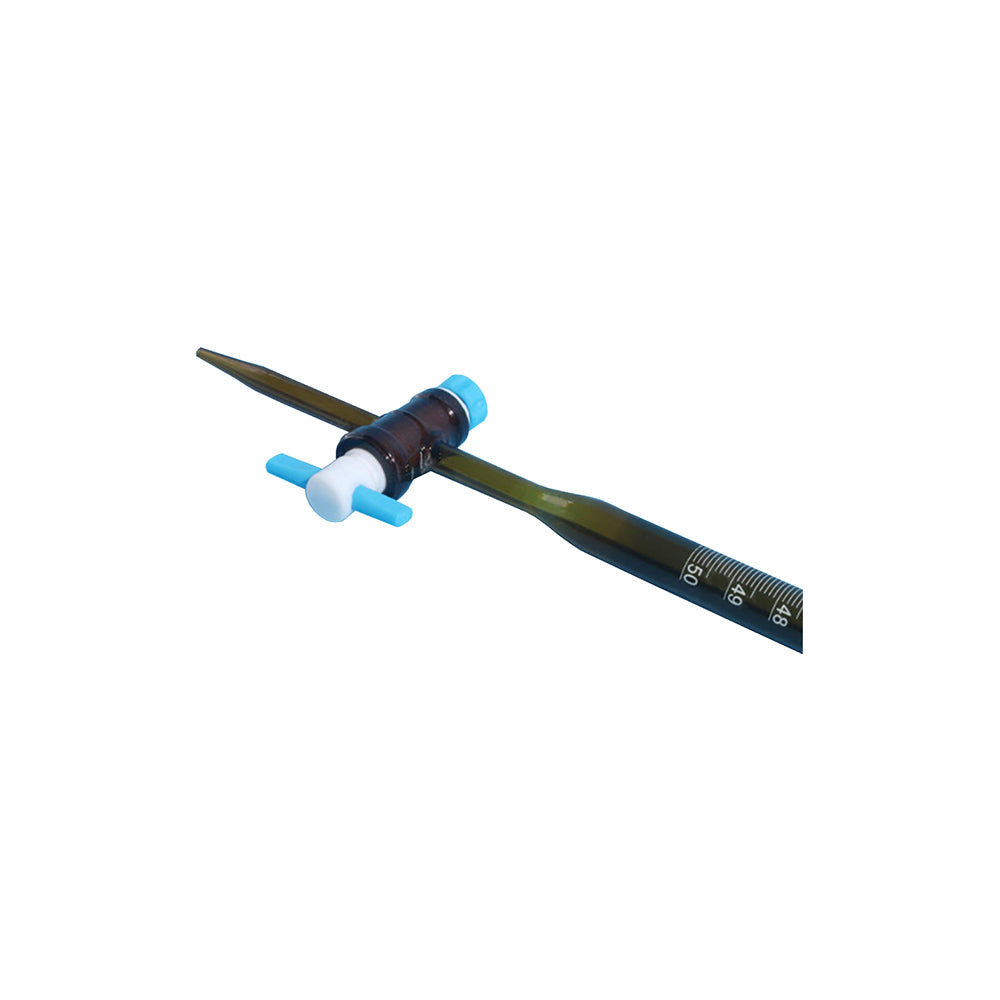 Burette, Amber Glass, PTFE Stopcock, Class A, 10mL, 0.05mL Grad, Tol ±0.025mL, H 600mm, 60 pcs/case