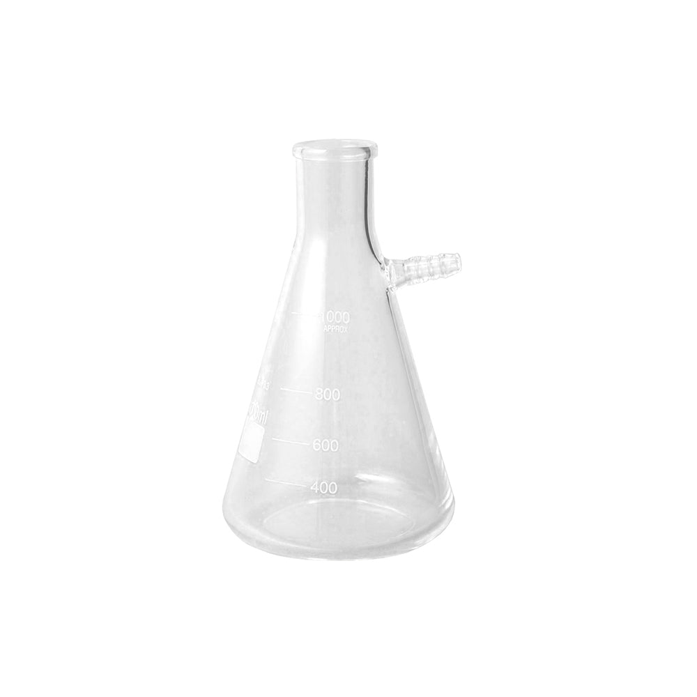 Filtering Flask, Clear Glass, Top Tubulature, Borosilicate 3.3/Neutral Glass, 125mL, Bottle OD 75mm, H 130mm, 72 pcs/case