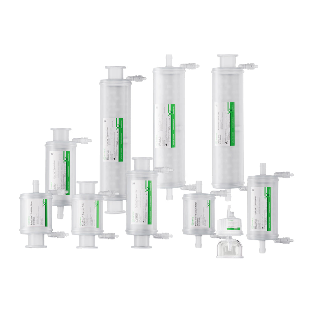 Capsule filter, L type 5 inch, double head tower mouth end cap, 0.22 / 0.45 μ m, PES membrane, sterilization, independent medium package box, 4 sets / box