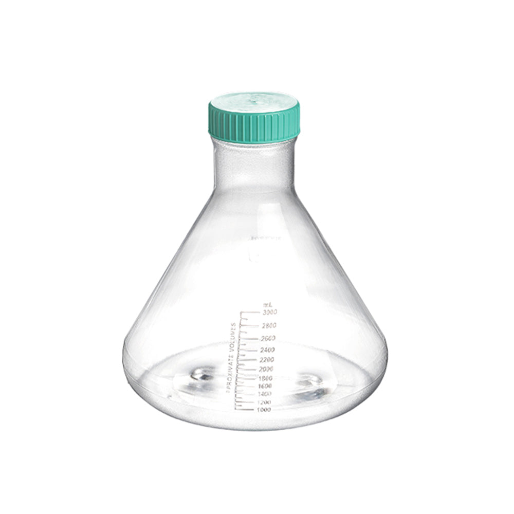 Large-capacity Erlenmeyer Flasks, 3000 mL, PC, Non-treated, Plug seal, Dnase/Rnase, Non-Pyrogenic, Sterile, 4piece(s)/case