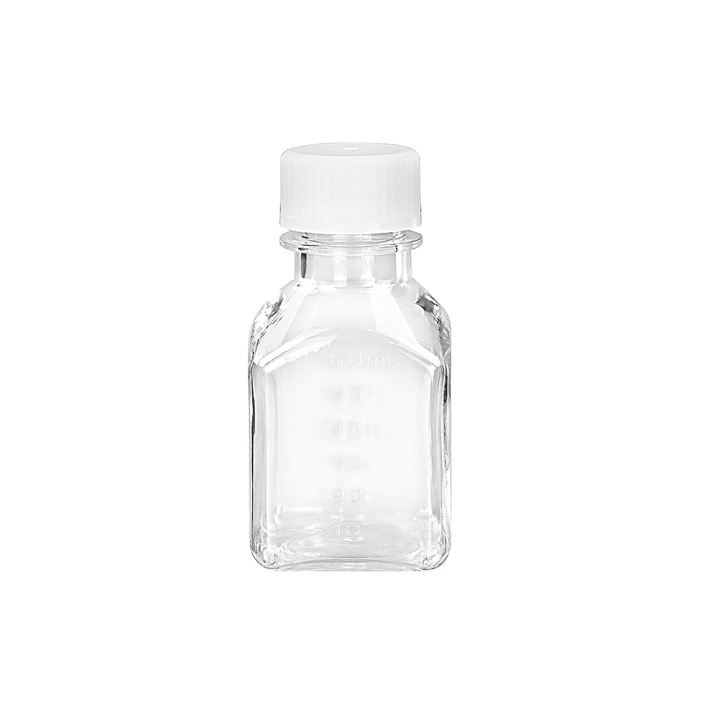 Media Bottle, 60 mL, PETG, Square bottle, Natrual Cap, DNAse&RNAse Free, Sterile, 96piece(s)/case