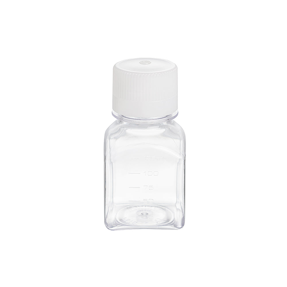 Media Bottle, 125 mL, PETG, Square bottle, White cap, DNAse&RNAse Free, Sterile, 96piece(s)/case
