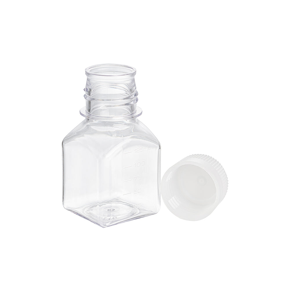 Media Bottle, 125 mL, PETG, Square bottle, White cap, DNAse&RNAse Free, Sterile, 96piece(s)/case