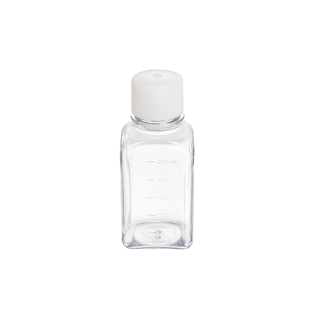 Media Bottle, 250 mL, PETG, Square bottle, White cap, DNAse&RNAse Free, Sterile, 96piece(s)/case