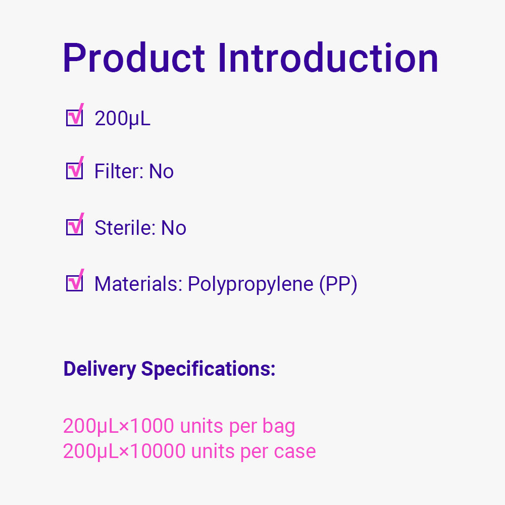 10-200 μl  Yellow Color Pipet Micro Tips, DNase/RNase-Free, Non-Sterile, Re-sealable Bag