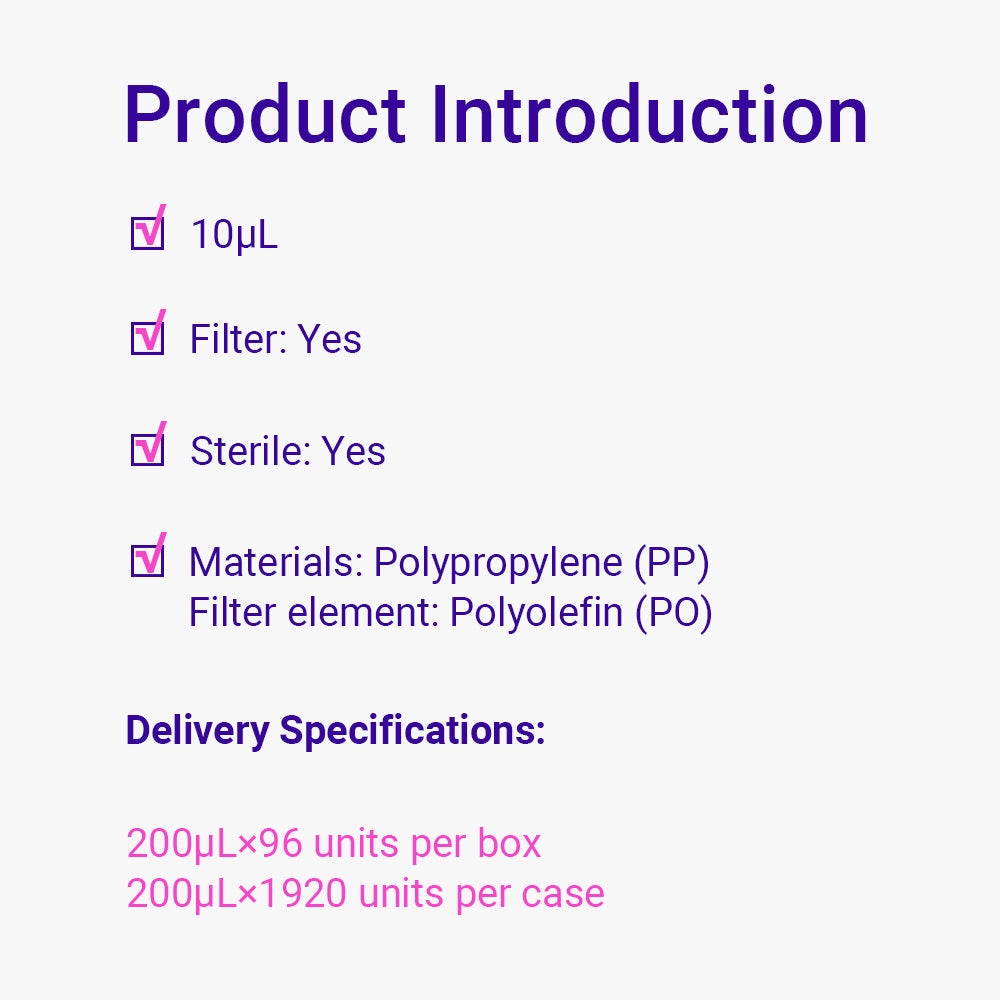 Pipet Micro Tips with Filter, 0.1-10 μl, Natural Color, DNase/RNase-Free, Sterile, Plastic rack packing
