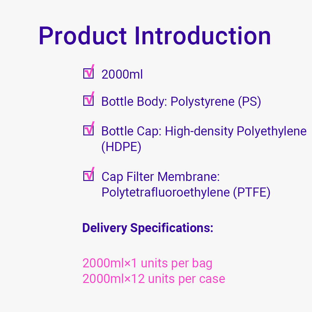2000 ml sterile Rollerflaschen, Arbeitsvolumen 180–260 ml, Oberfläche 850 cm², TC-behandelt, Stopfenverschluss