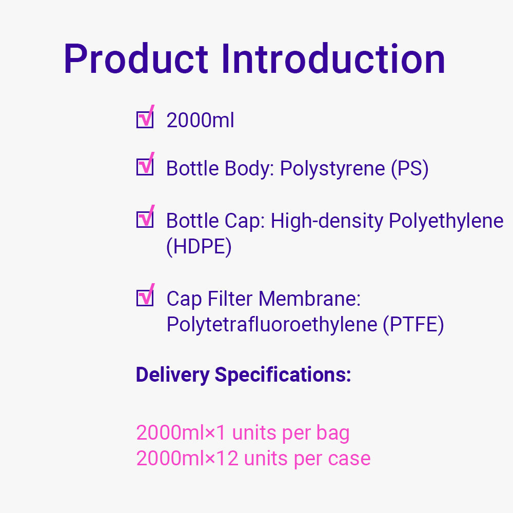 2000 ml sterile Rollerflaschen, Arbeitsvolumen 180–260 ml, Oberfläche 850 cm², TC-behandelt, Entlüftungsverschluss