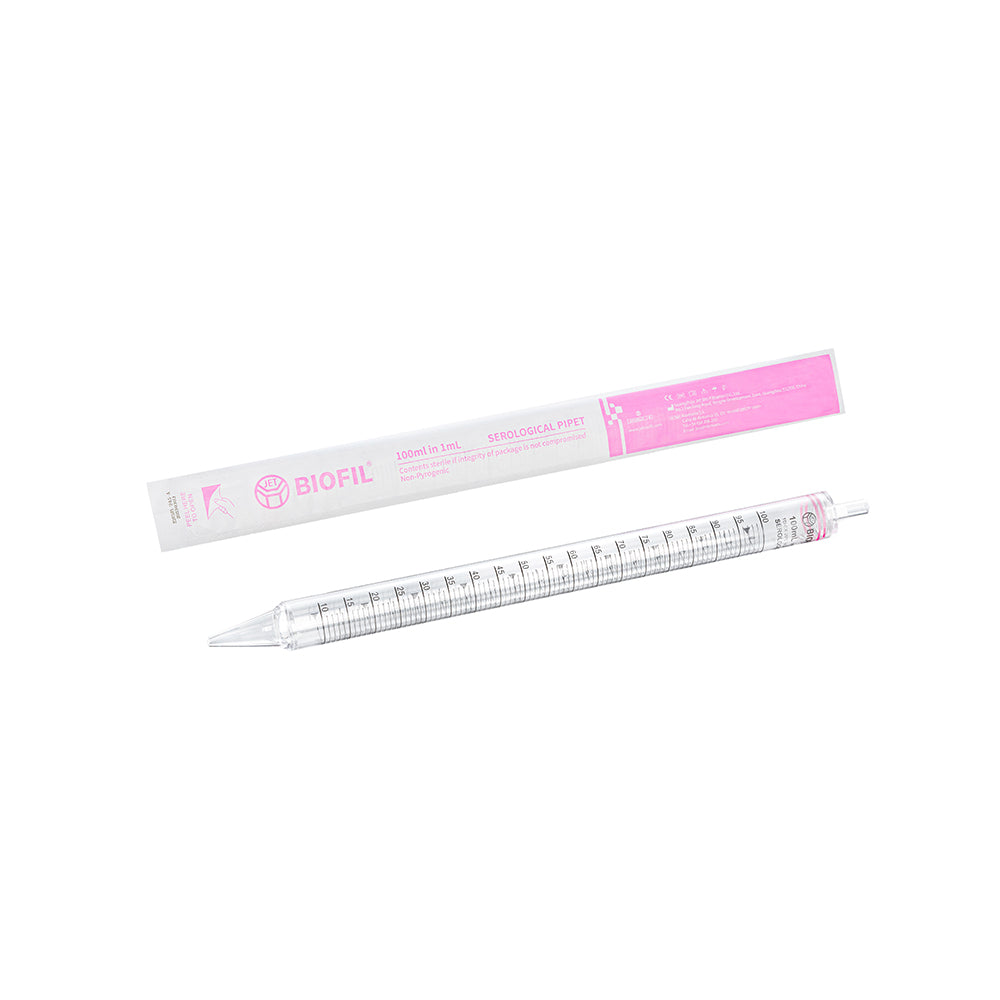 100 ml sterile serologische Pipetten, 1 ml Graduierung, GPPS-Material, einzeln verpackt (Papier/Kunststoff)