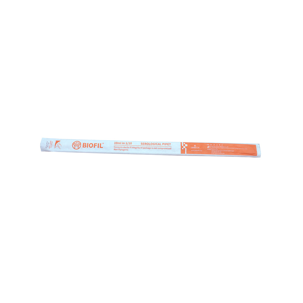 Serological Pipets, 10 mL, Wide mouth, Graduation 1/10 1 mL, Orange Color code, Sterile, 200piece(s)/case