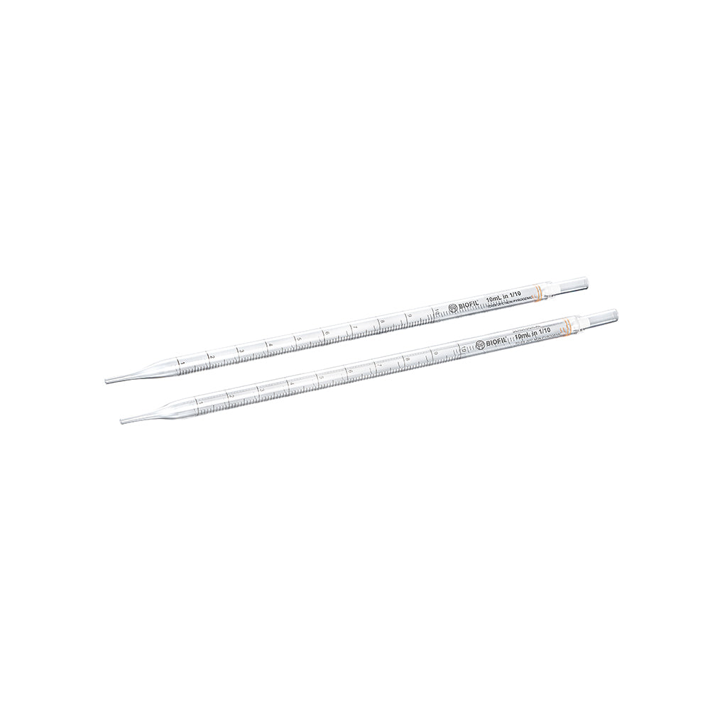 10 ml sterile serologische Pipetten, gestreckt, 1/10 ml Graduierung, GPPS-Material, einzeln verpackt (Papier/Kunststoff)