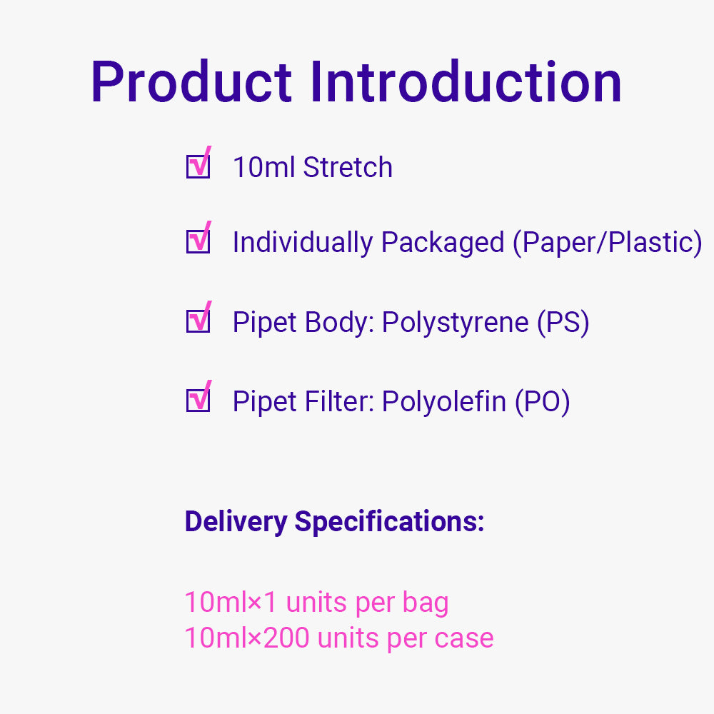 10 ml sterile serologische Pipetten, gestreckt, 1/10 ml Graduierung, GPPS-Material, einzeln verpackt (Papier/Kunststoff)