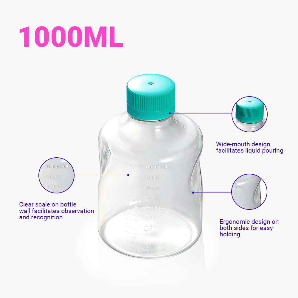 Sterile, chemikalienbeständige 1000-ml-Lösungsflaschen von GPPS für die Zellkultur