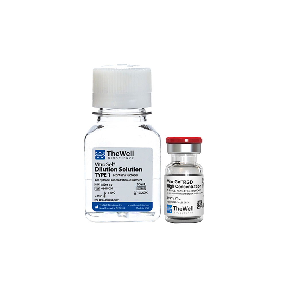 VitroGel® RGD High Concentration Tunable Xeno-Free Hydrogel Kit with Sucrose-Containing Dilution Solution for Optimal Osmolarity, 3 mL