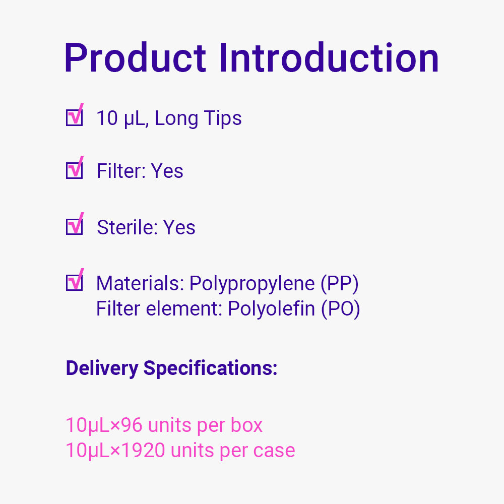 Sterile ZEROTIP® Super Low Retention-Spitzen mit Filter, lange Spitzen, 0,1–10 μl, natürliche Farbe, DNase/RNase-frei, Kunststoff-Rack-Verpackung